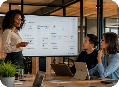HK Consulting Meeting: Präsentation über Document-Digitalisierung und ECM-Lösungen für optimierte Geschäftsprozesse.